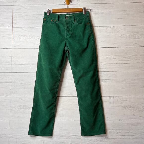 Levis Pants Womens Size 25 Kelly Green Wedgie Straight Corduroy Button Fly - Picture 1 of 16